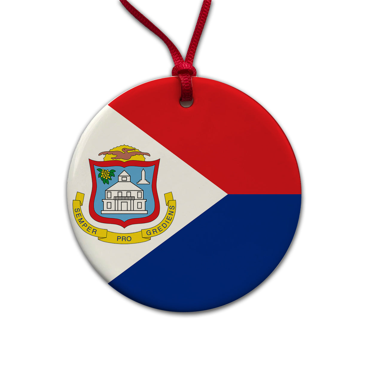 Sint Maarten (Dutch part) Country Flag Round Ceramic Holiday Christmas Tree Ornament