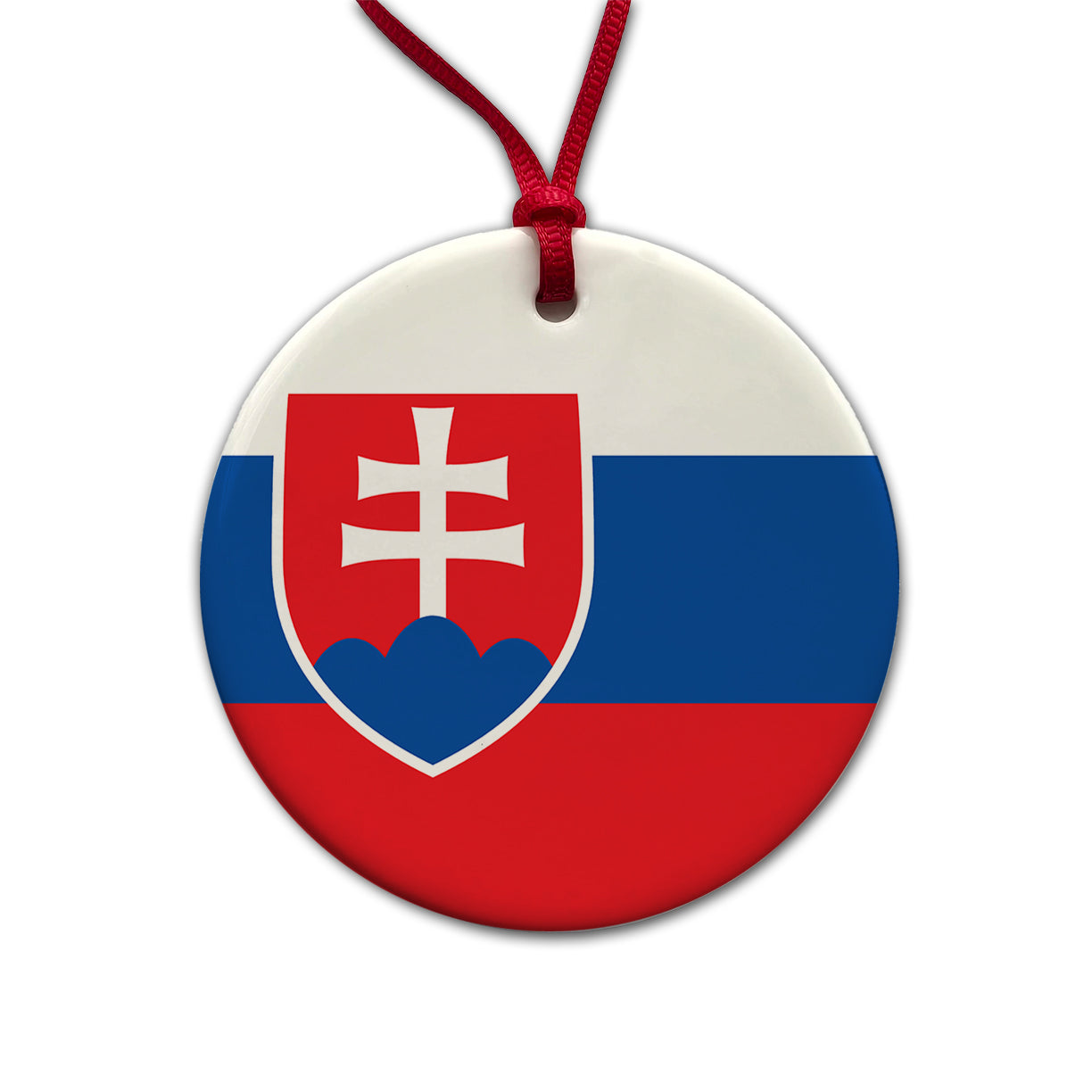 Slovakia Country Flag Round Ceramic Holiday Christmas Tree Ornament