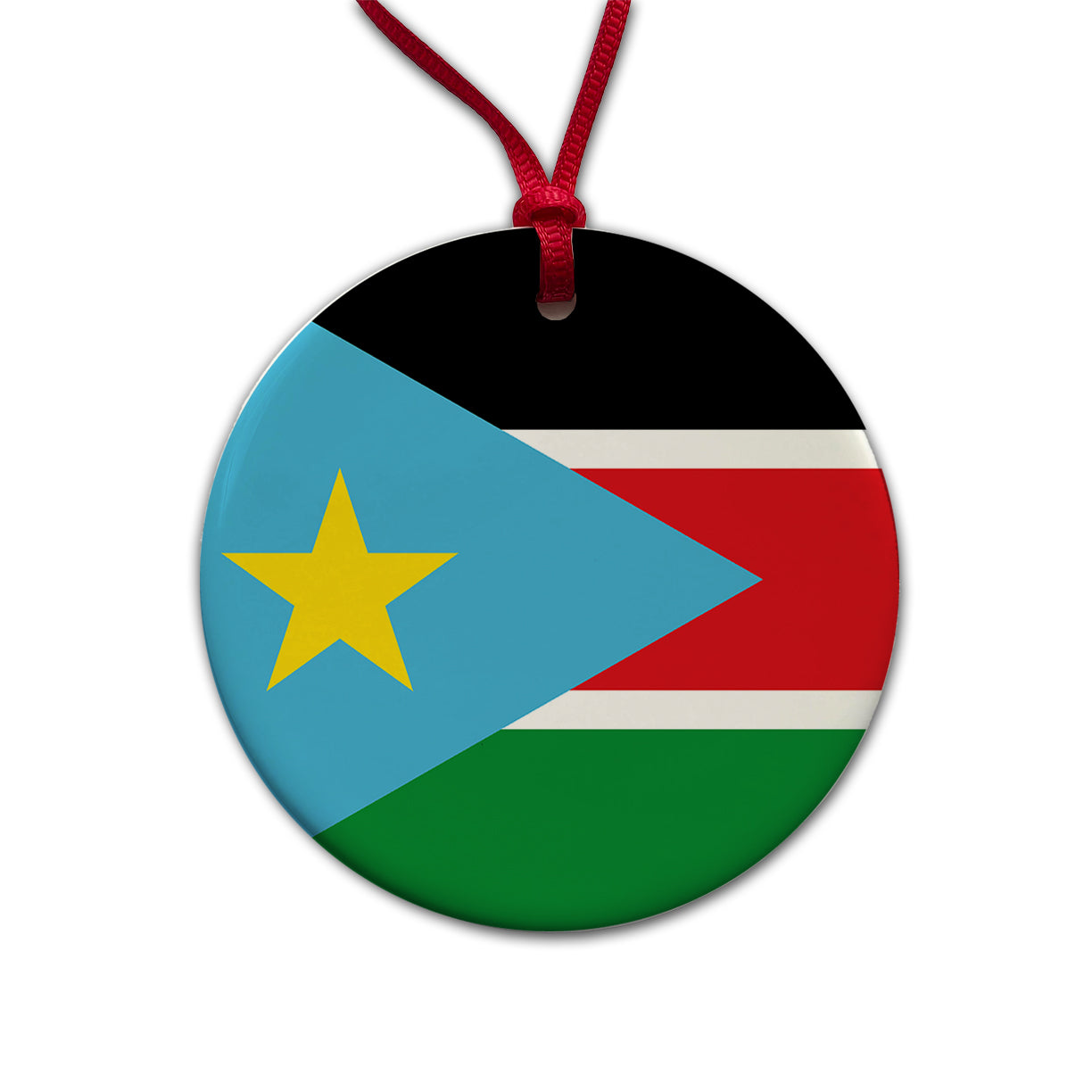 South Sudan Country Flag Round Ceramic Holiday Christmas Tree Ornament