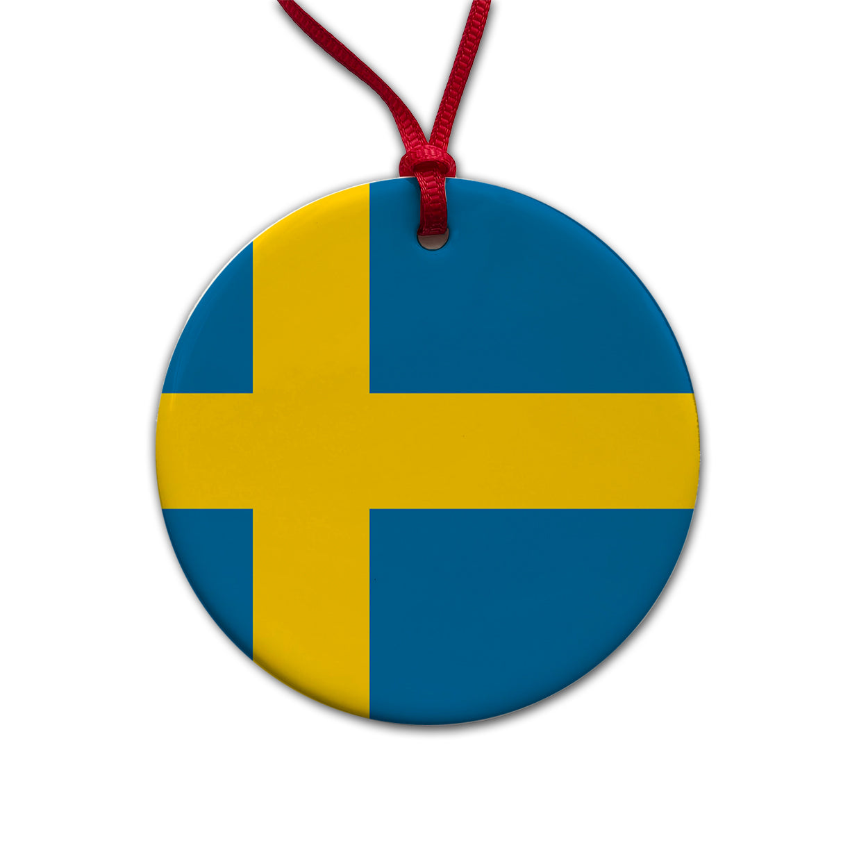 Sweden Country Flag Round Ceramic Holiday Christmas Tree Ornament