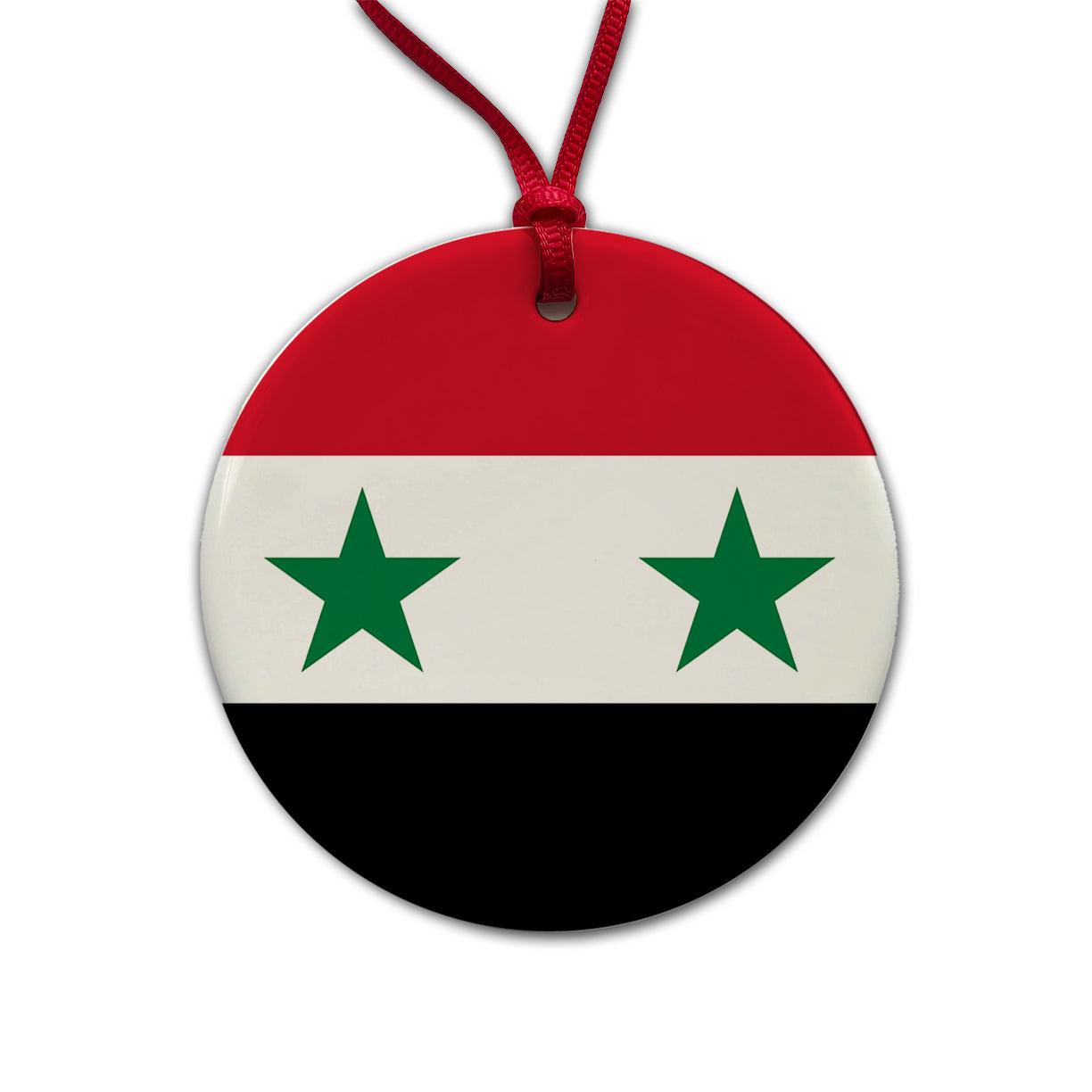 Syrian Arab Republic Country Flag Round Ceramic Holiday Christmas Tree Ornament