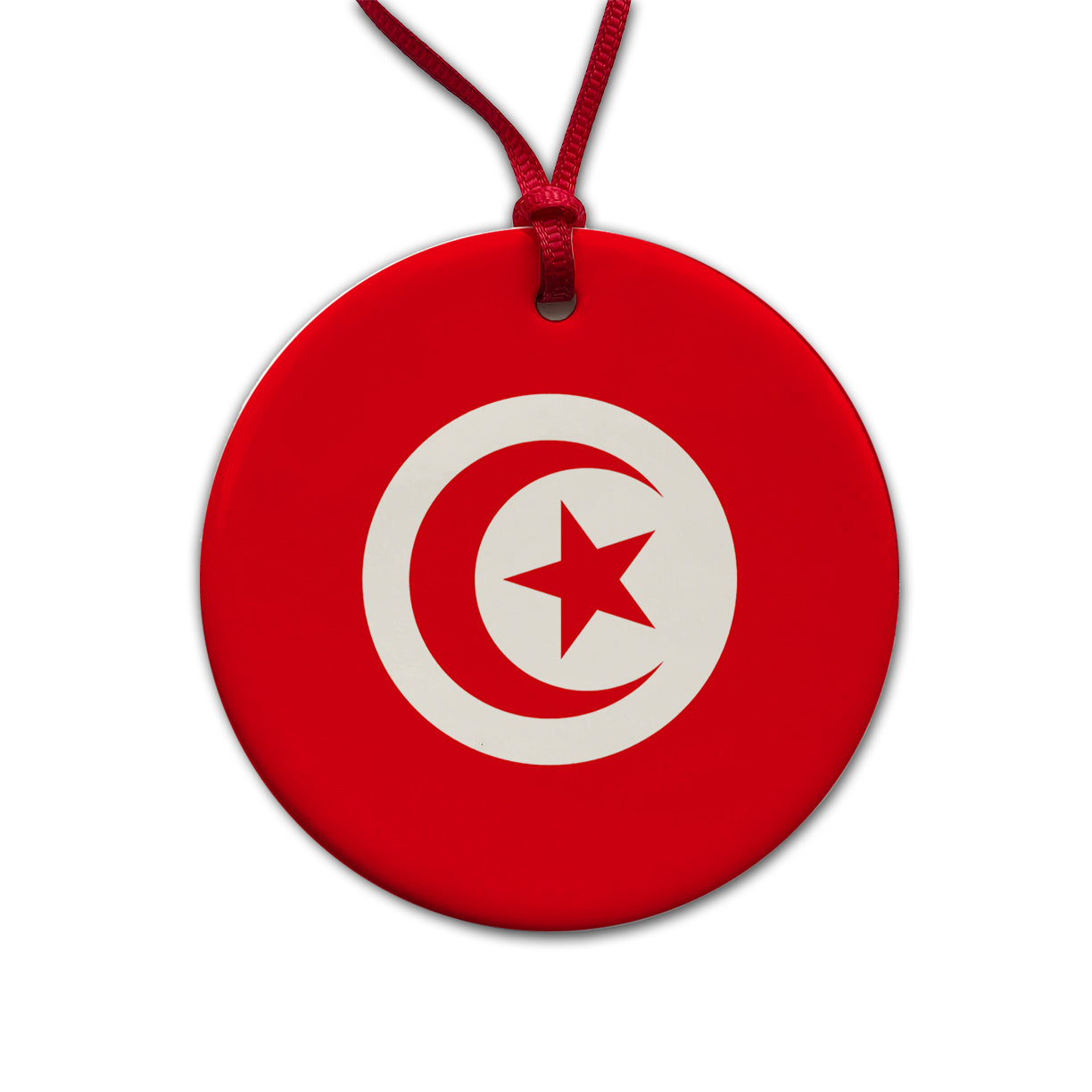 Tunisia Country Flag Round Ceramic Holiday Christmas Tree Ornament