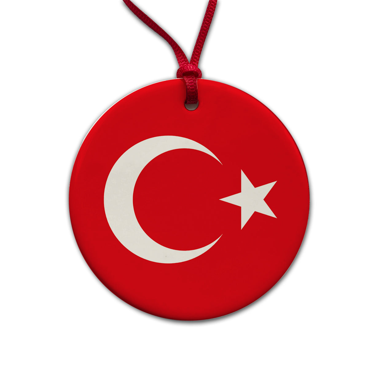 Turkey Country Flag Round Ceramic Holiday Christmas Tree Ornament