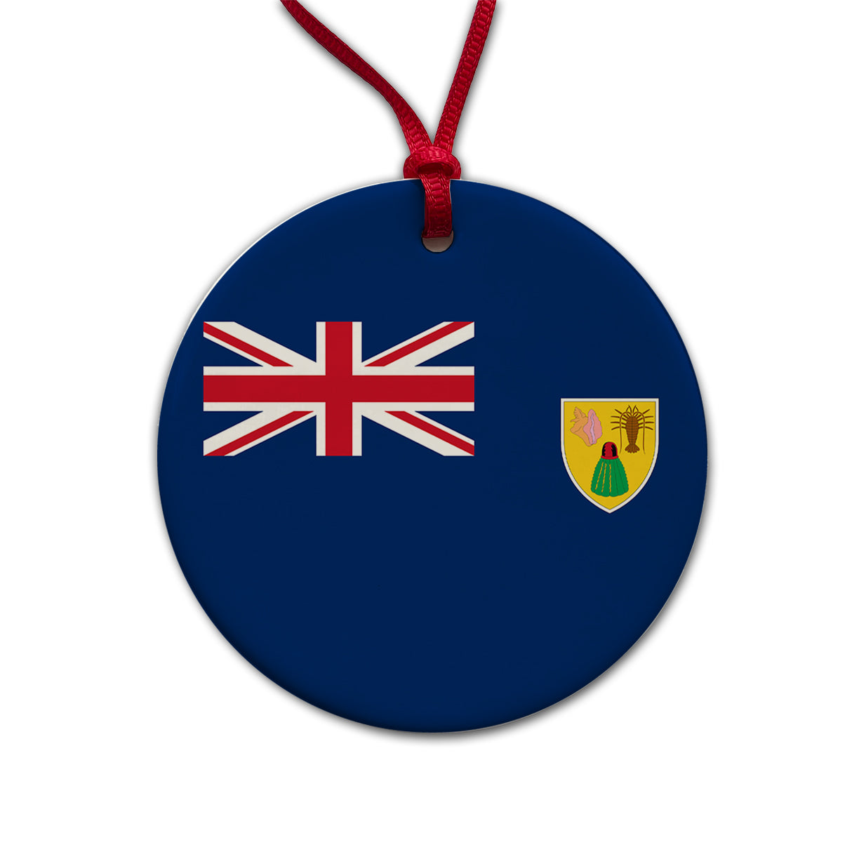 Turks and Caicos Islands Country Flag Round Ceramic Holiday Christmas Tree Ornament