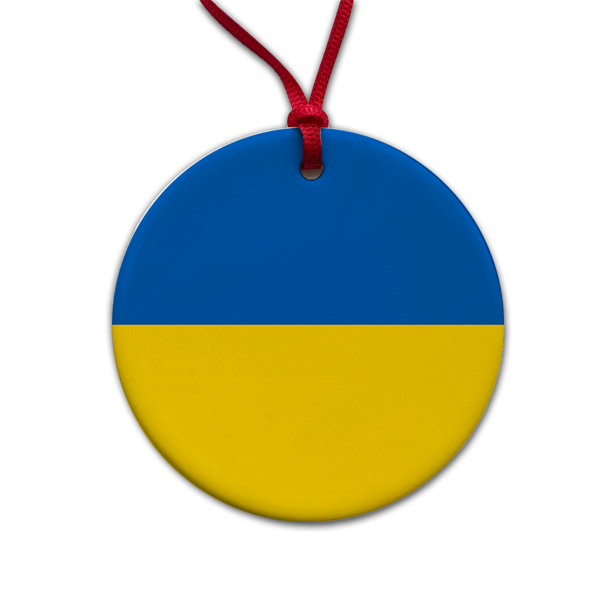 Ukraine Country Flag Round Ceramic Holiday Christmas Tree Ornament