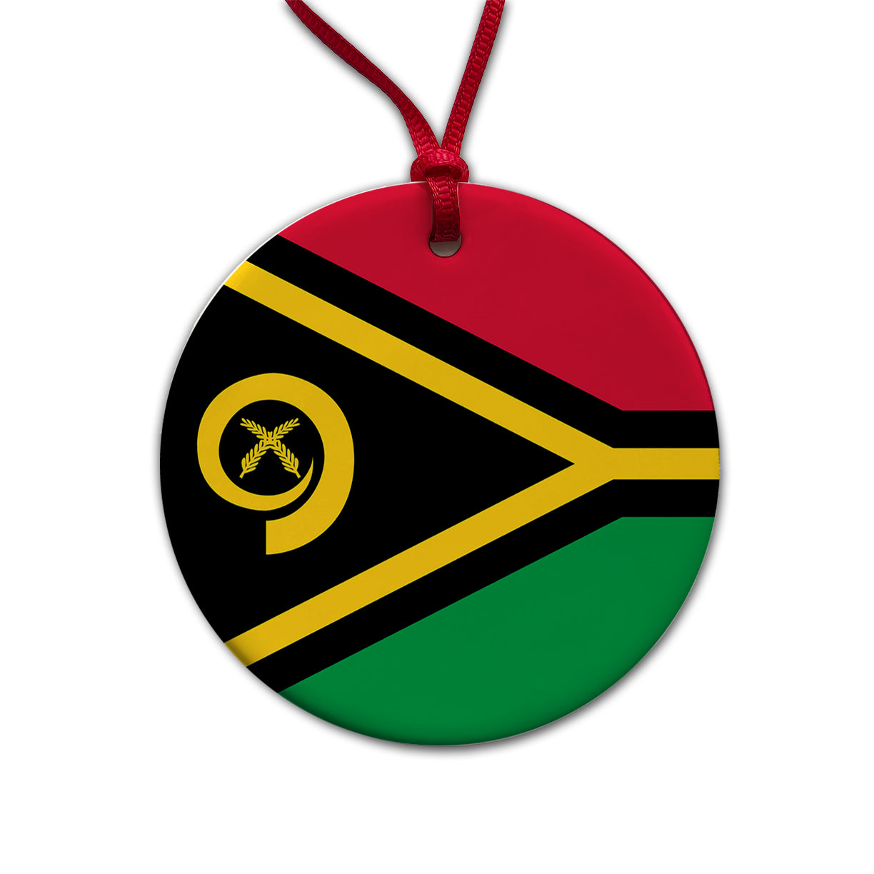 Vanuatu Country Flag Round Ceramic Holiday Christmas Tree Ornament