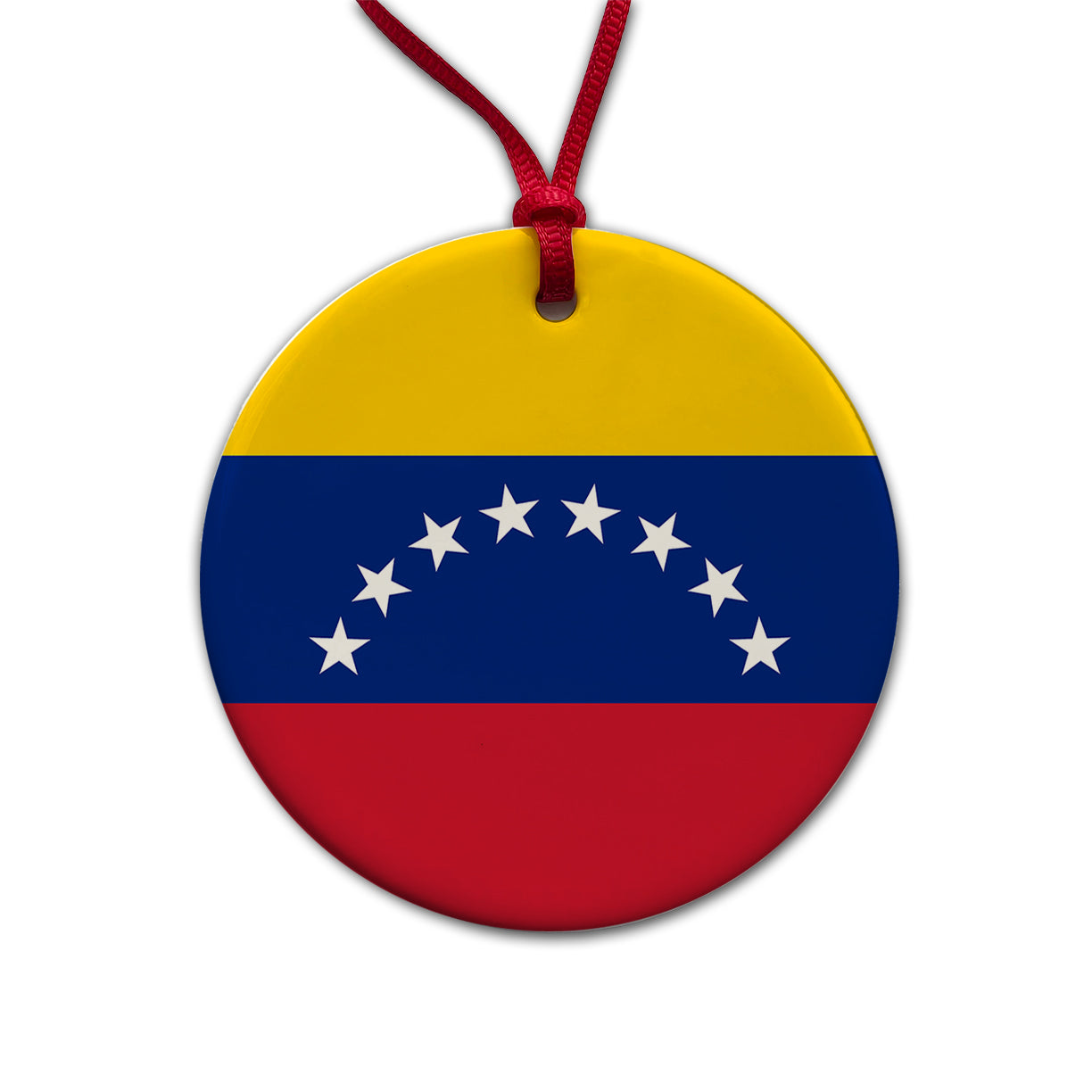 Venezuela Country Flag Round Ceramic Holiday Christmas Tree Ornament