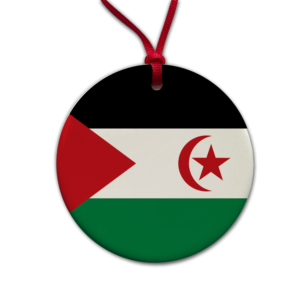 Western Sahara Country Flag Round Ceramic Holiday Christmas Tree Ornament