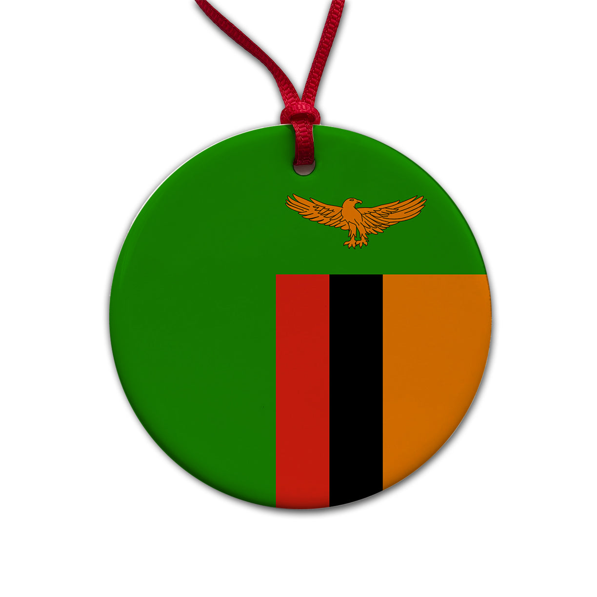 Zambia Country Flag Round Ceramic Holiday Christmas Tree Ornament