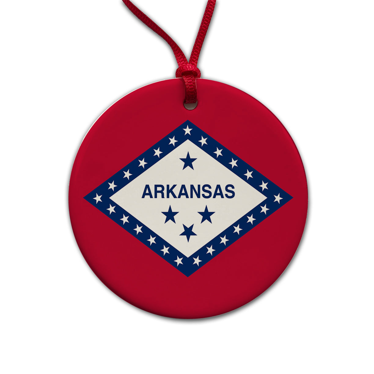 Arkansas AR State Flag Round Ceramic Holiday Christmas Tree Ornament