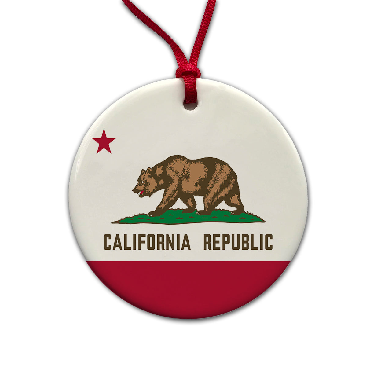 California CA State Flag Round Ceramic Holiday Christmas Tree Ornament
