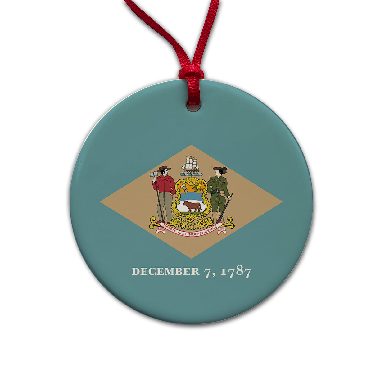 Delaware DE State Flag Round Ceramic Holiday Christmas Tree Ornament