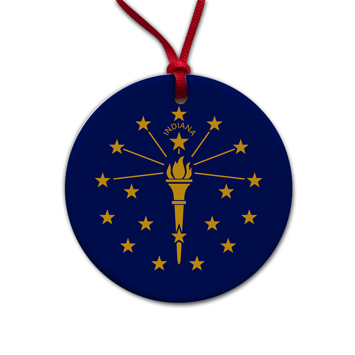 Indiana IN State Flag Round Ceramic Holiday Christmas Tree Ornament