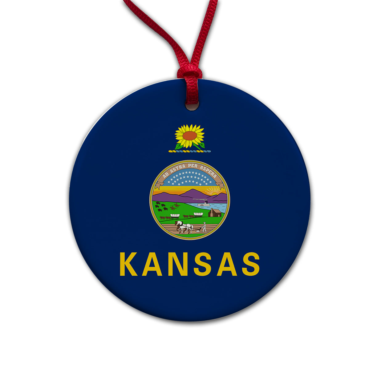 Kansas KS State Flag Round Ceramic Holiday Christmas Tree Ornament