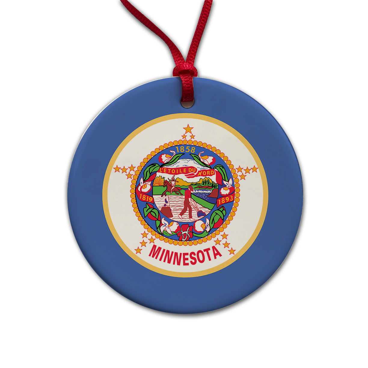 Minnesota MN State Flag Round Ceramic Holiday Christmas Tree Ornament