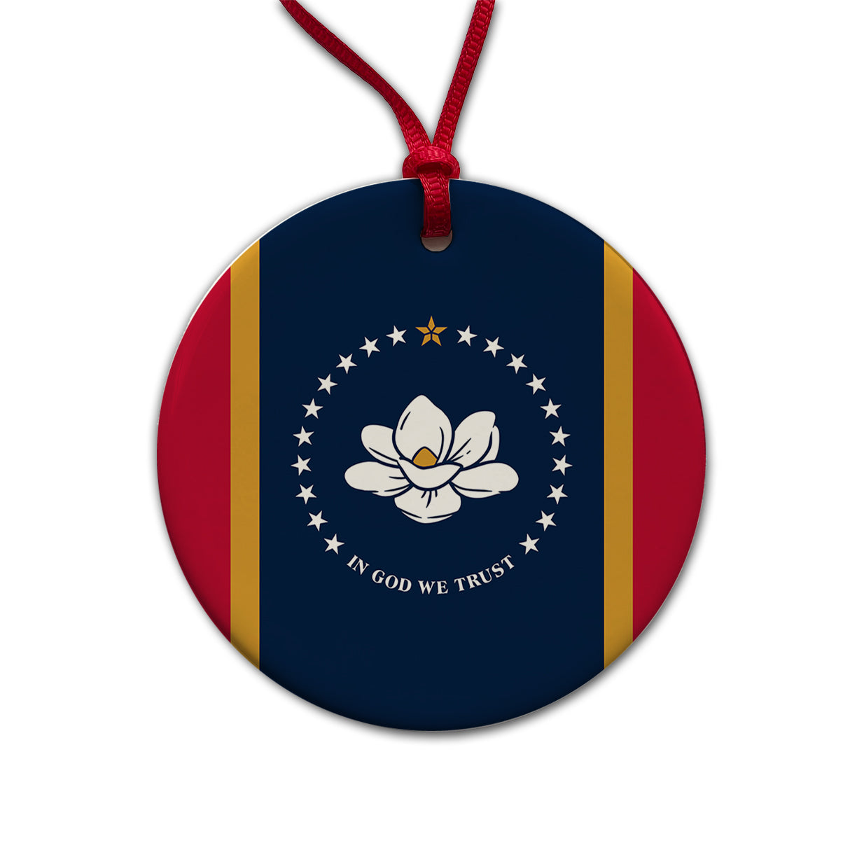 Mississippi MS State Flag Round Ceramic Holiday Christmas Tree Ornament