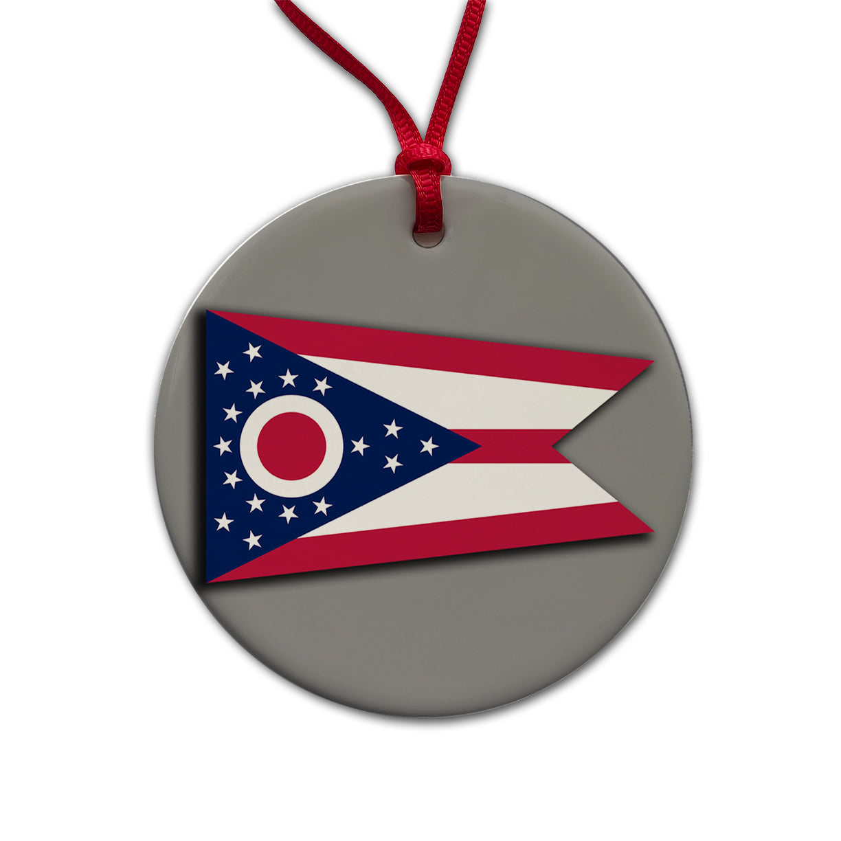 Ohio OH State Flag Round Ceramic Holiday Christmas Tree Ornament