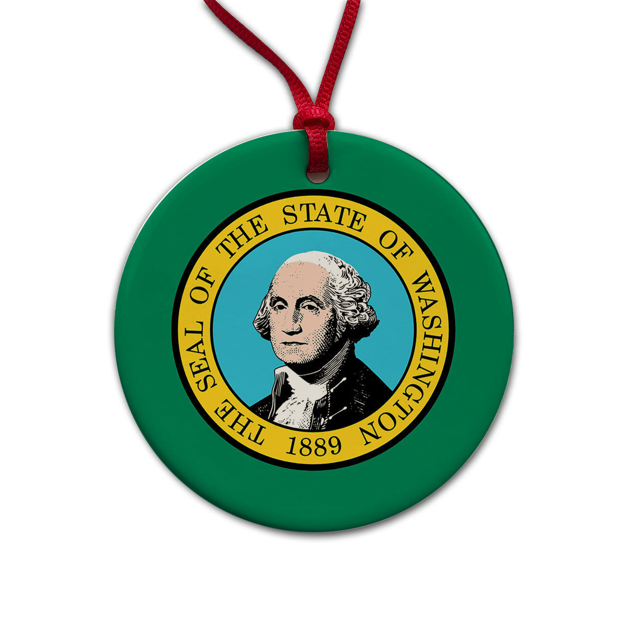 Washington WA State Flag Round Ceramic Holiday Christmas Tree Ornament