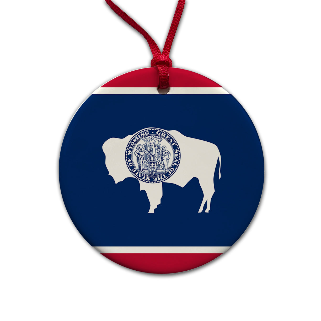 Wyoming WY State Flag Round Ceramic Holiday Christmas Tree Ornament