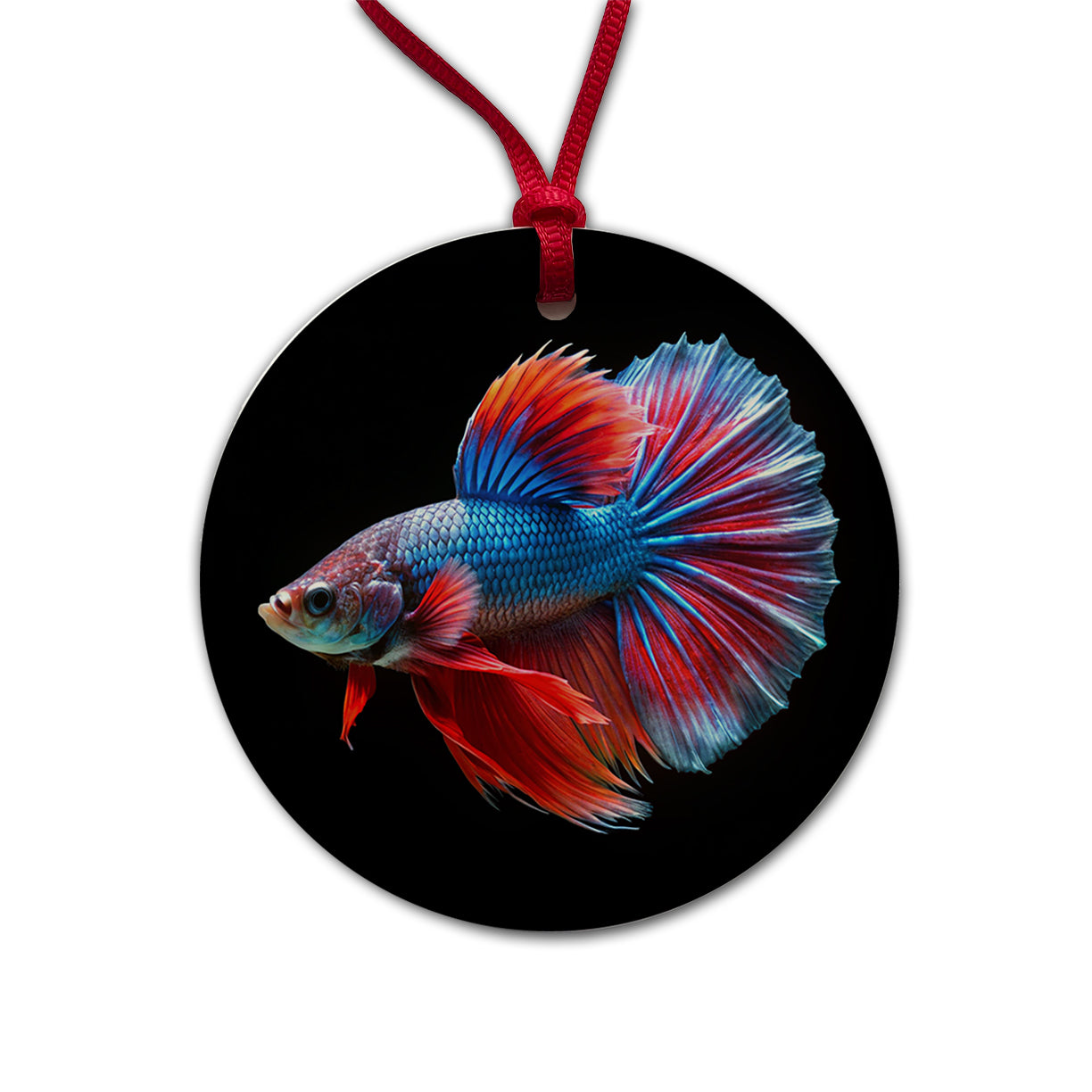 Betta Siamese Fighting Fish Round Ceramic Holiday Christmas Tree Ornament