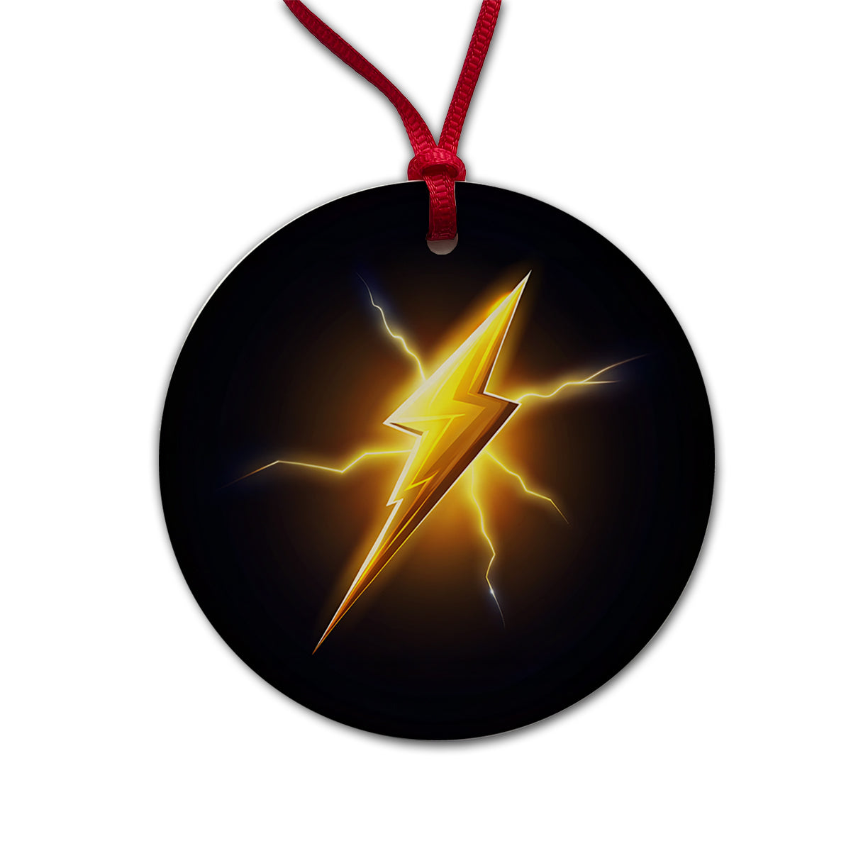 Cartoon Lightning Bolt On Black Round Ceramic Holiday Christmas Tree Ornament