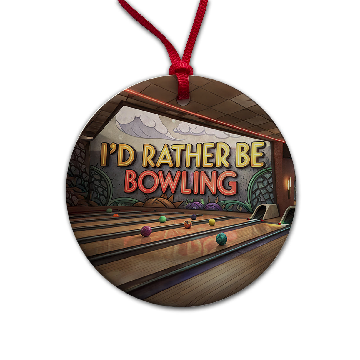 I'd Rather Be Bowling Alley Round Ceramic Holiday Christmas Tree Ornament