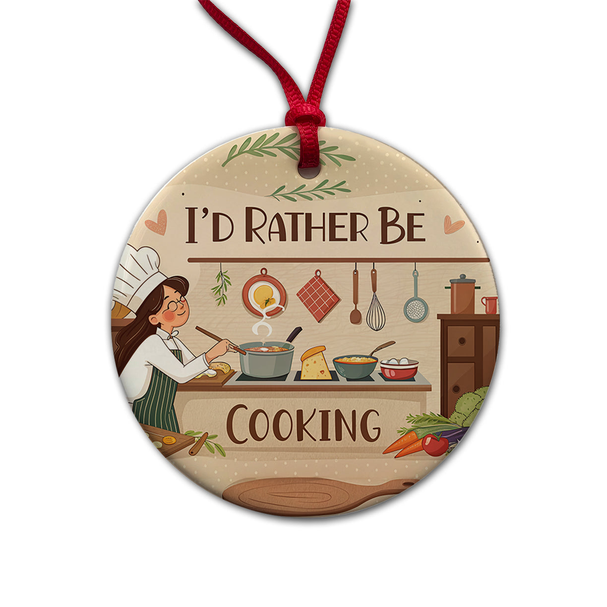 I'd Rather Be Cooking Cook Round Ceramic Holiday Christmas Tree Ornament