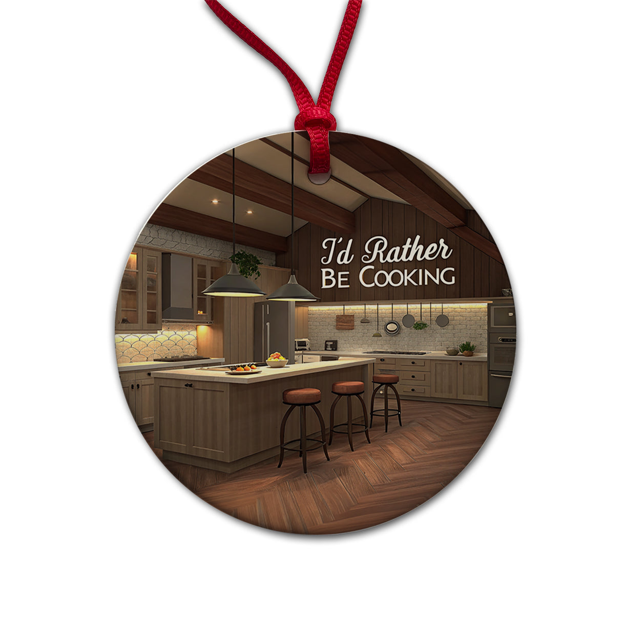 I'd Rather Be Cooking Kitchen Round Ceramic Holiday Christmas Tree Ornament