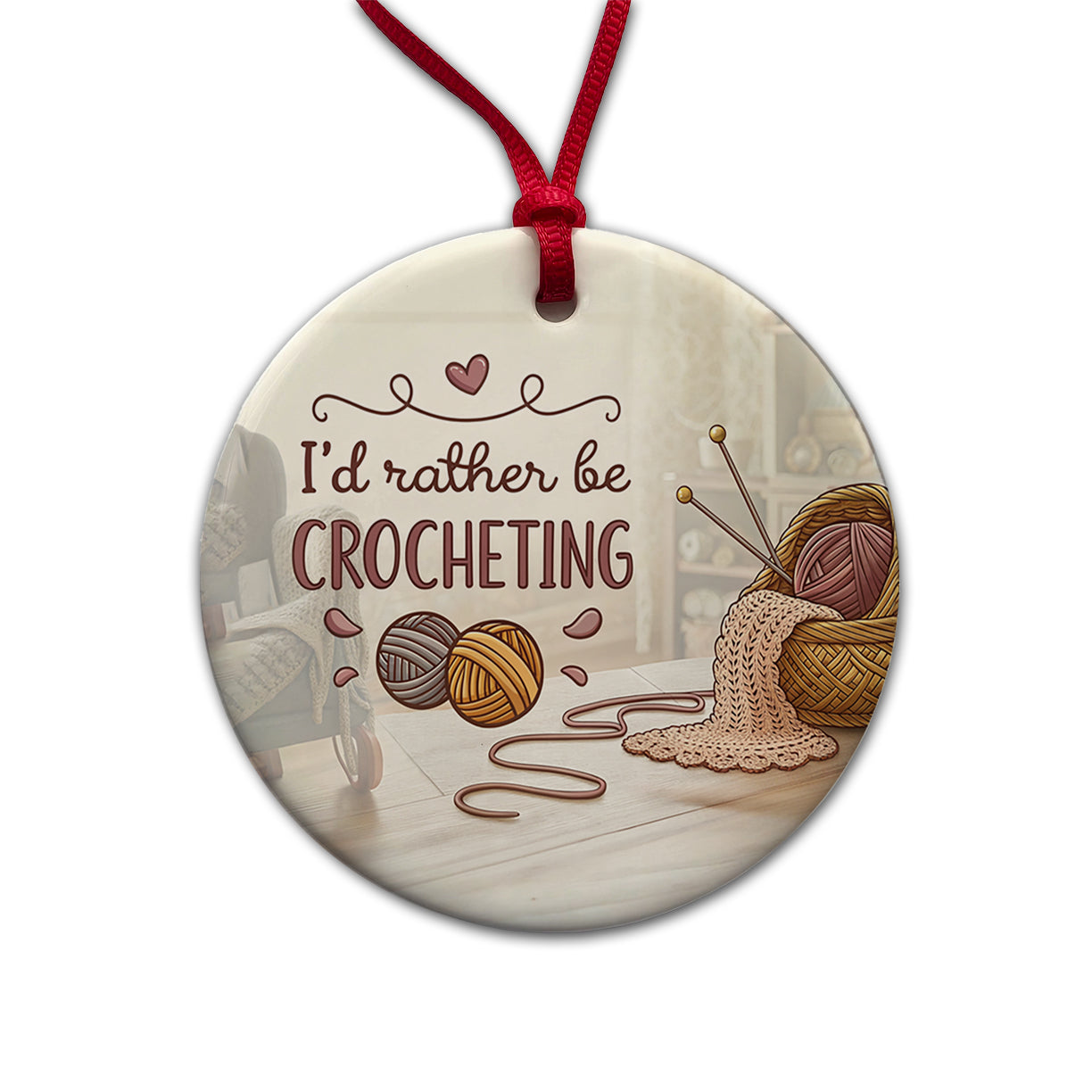 I'd Rather Be Crocheting Round Ceramic Holiday Christmas Tree Ornament