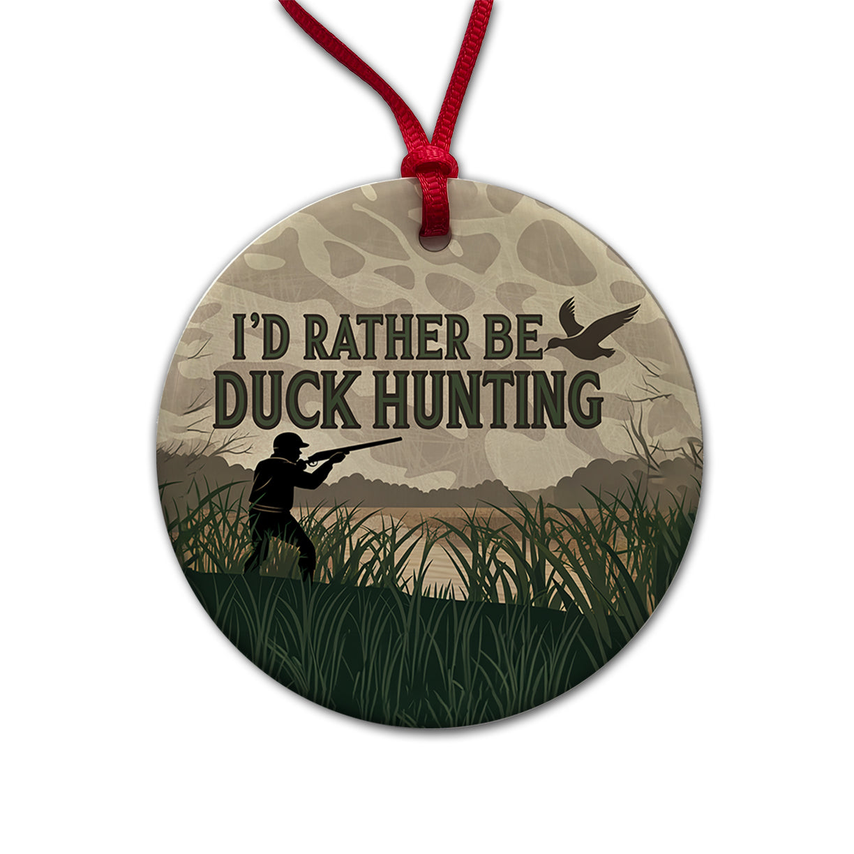 I'd Rather Be Duck Hunting Hunter Round Ceramic Holiday Christmas Tree Ornament