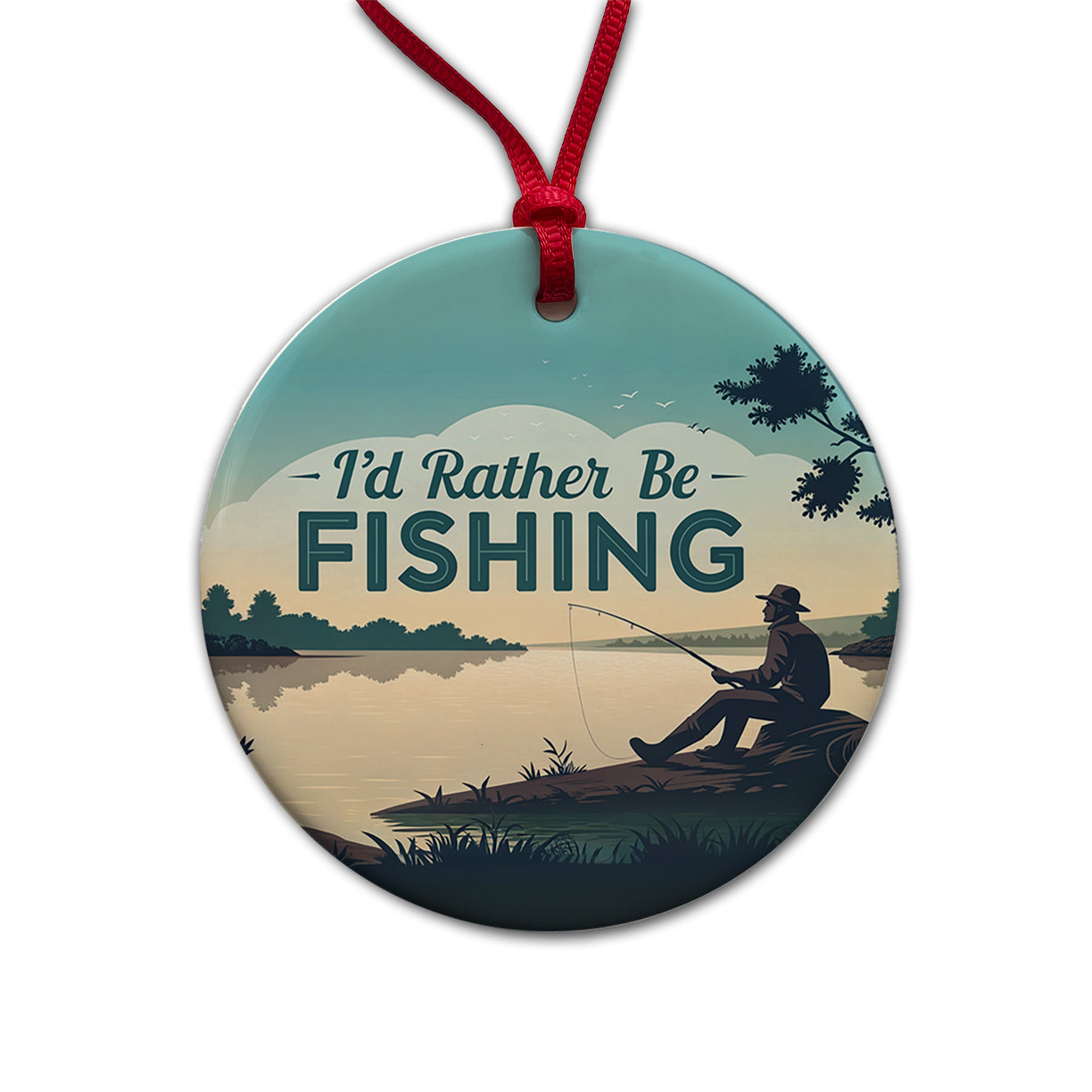 I'd Rather Be Fishing Fish Round Ceramic Holiday Christmas Tree Ornament