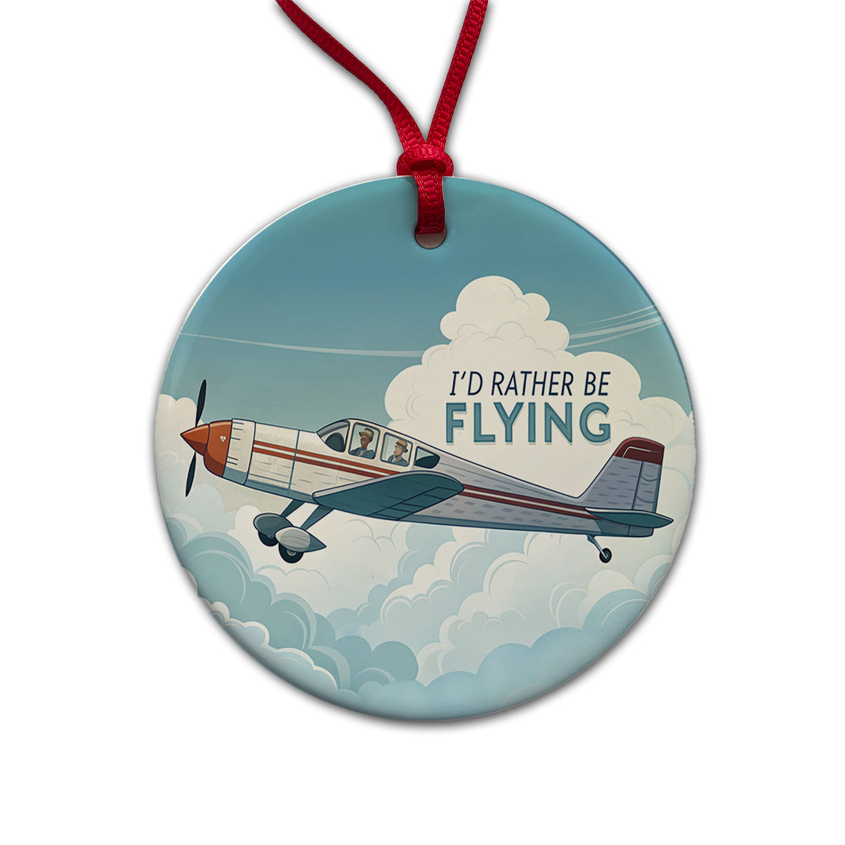 I'd Rather Be Flying Airplane Pilot Round Ceramic Holiday Christmas Tree Ornament