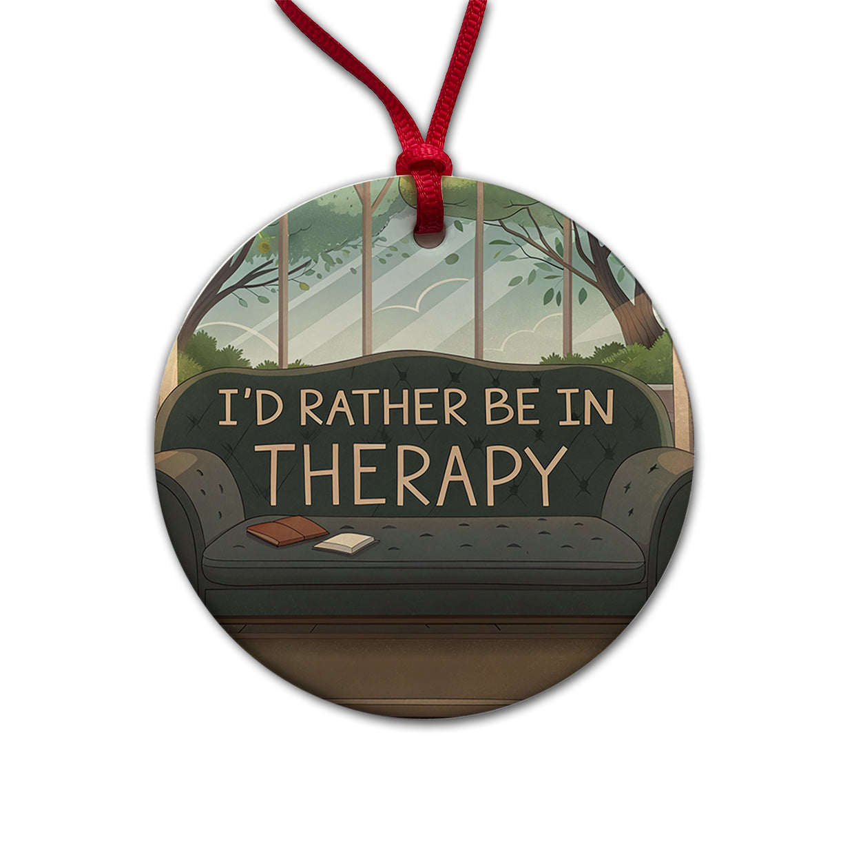 I'd Rather Be In Therapy Therapist Psychiatrist Round Ceramic Holiday Christmas Tree Ornament