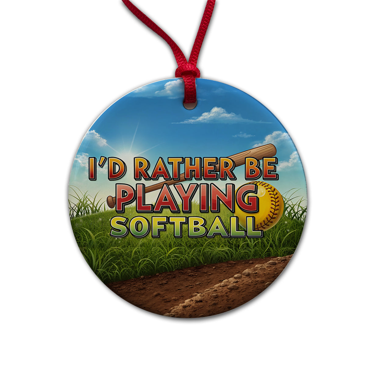 I'd Rather Be Playing Softball Round Ceramic Holiday Christmas Tree Ornament