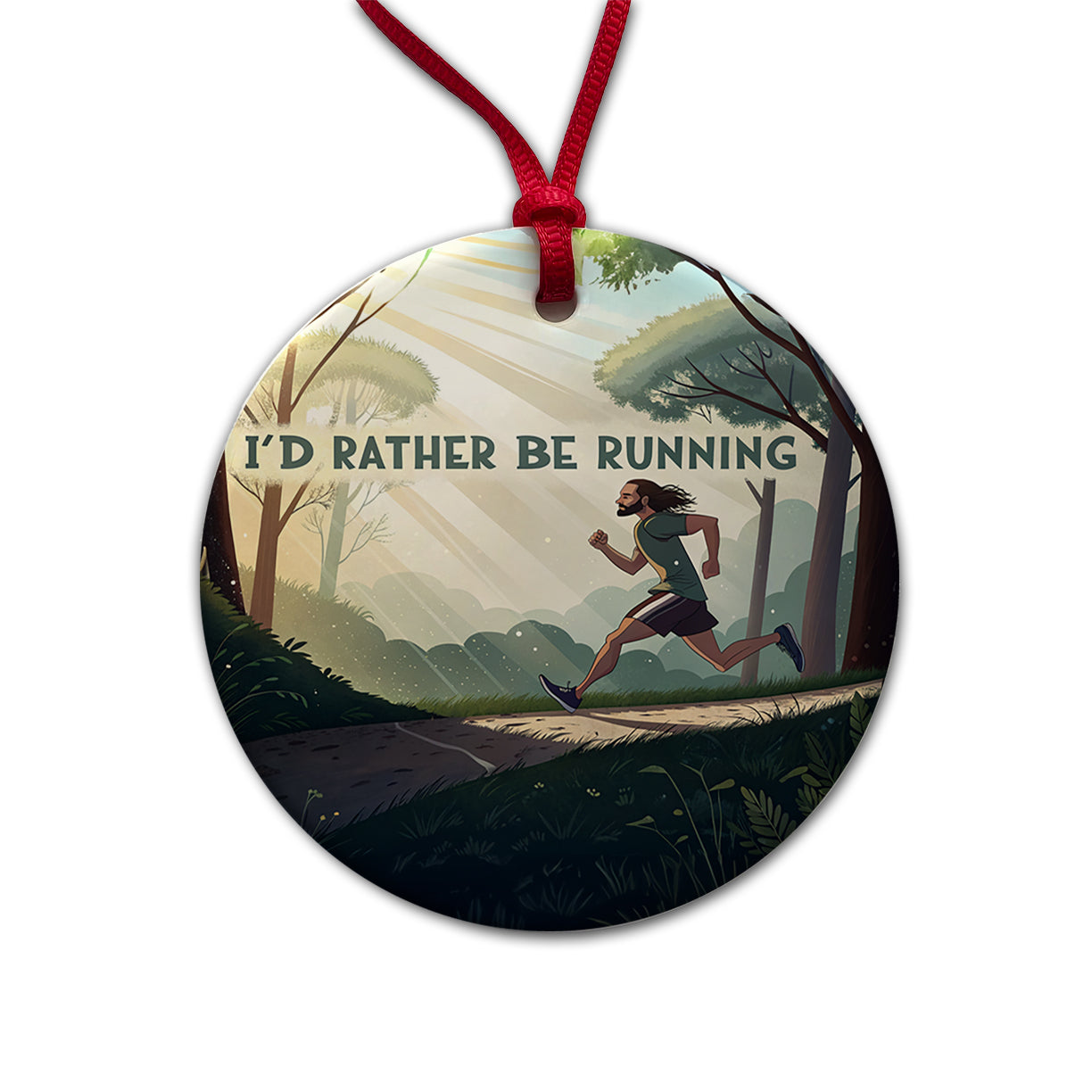 I'd Rather Be Running Man Jogging Round Ceramic Holiday Christmas Tree Ornament