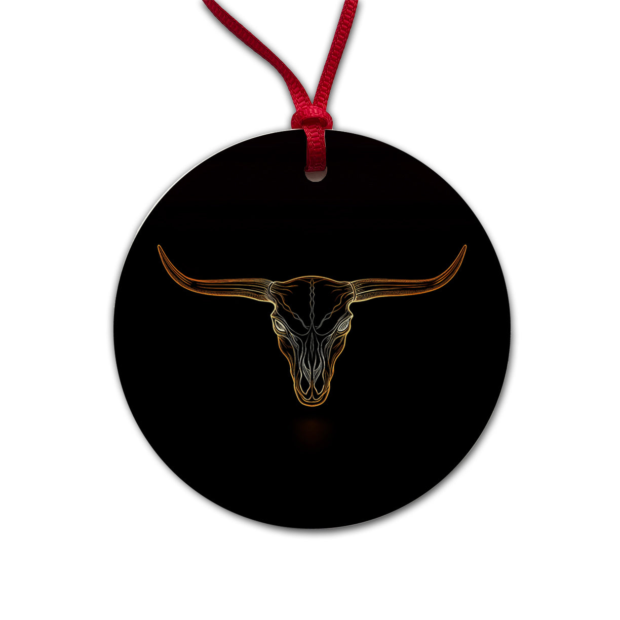 Longhorn Cattle Skull Outline Round Ceramic Holiday Christmas Tree Ornament