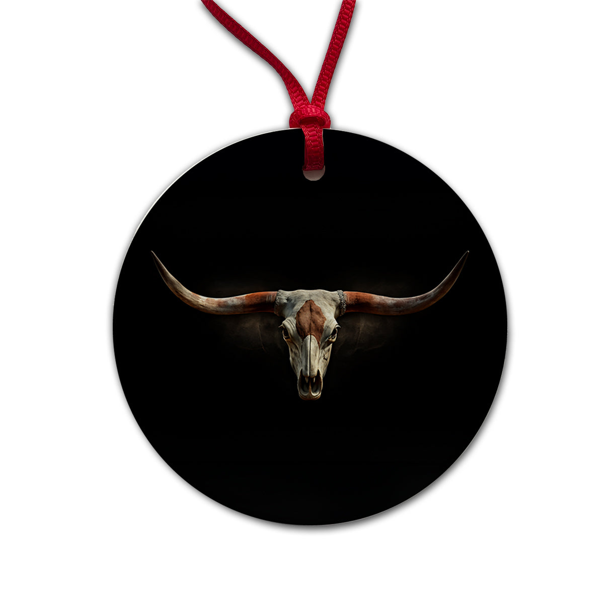 Longhorn Cattle Skull Round Ceramic Holiday Christmas Tree Ornament