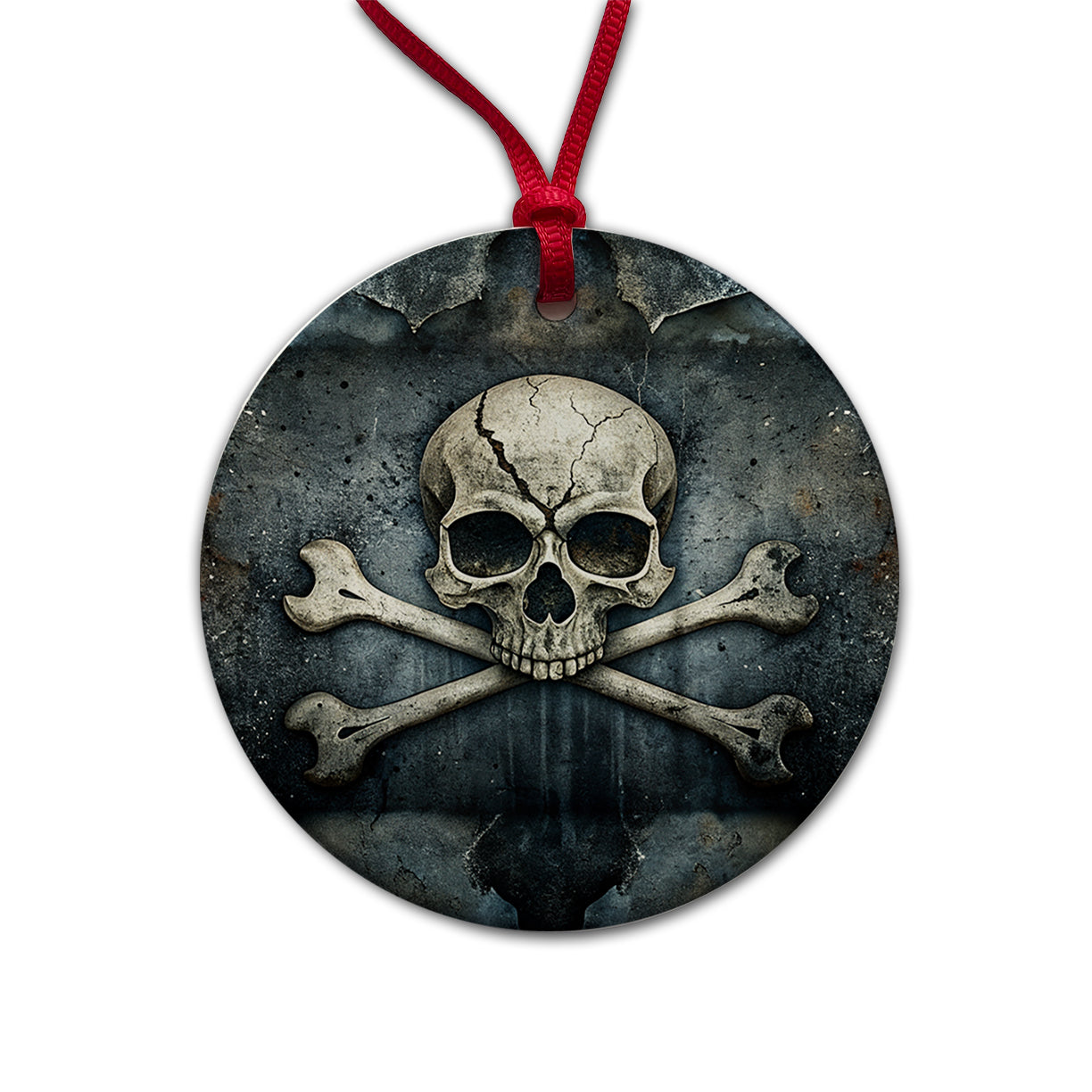Rustic Skull And Crossbones Pirate Jolly Roger Round Ceramic Holiday Christmas Tree Ornament