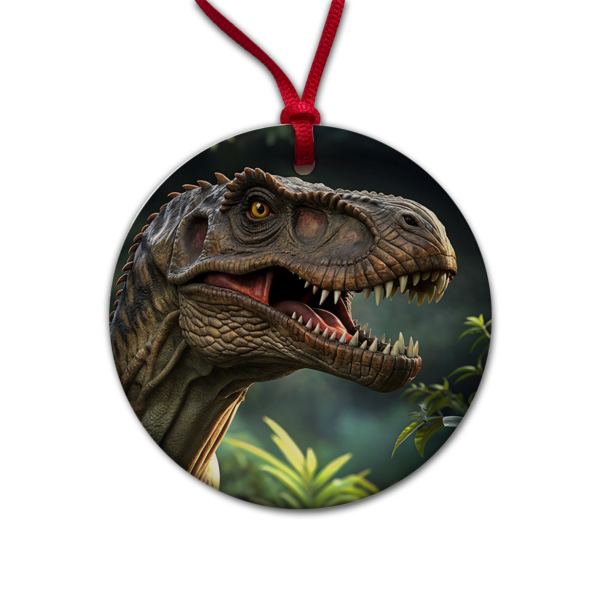 Tyrannosaurus T-Rex Dinosaur Head Round Ceramic Holiday Christmas Tree Ornament