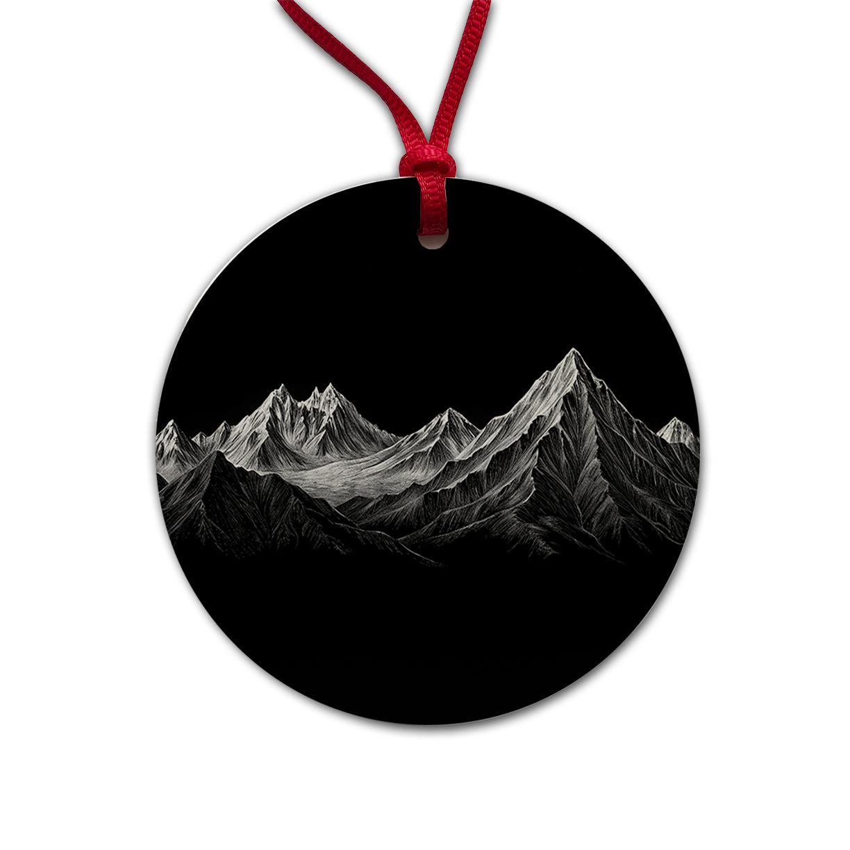 White Mountains On Black Outdoors Hiking Camping Round Ceramic Holiday Christmas Tree Ornament