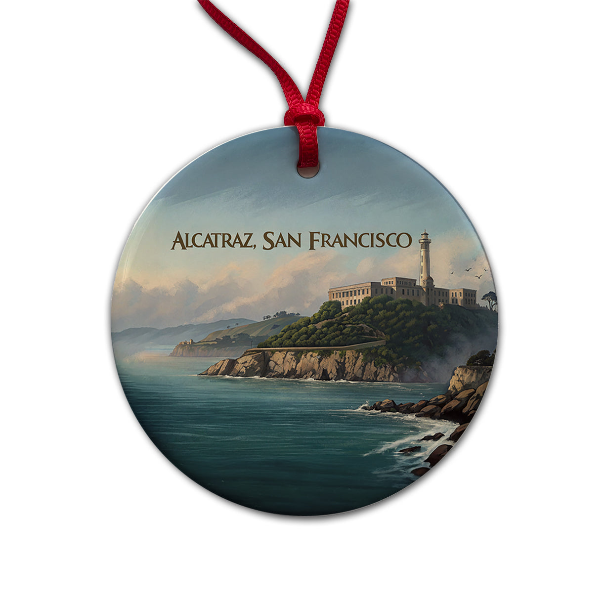 Alcatraz Prison Island San Francisco Round Ceramic Holiday Christmas Tree Ornament