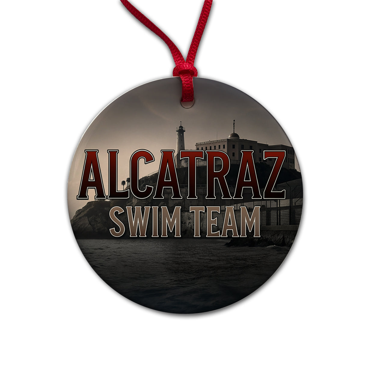 Alcatraz Prison Swim Team Funny Round Ceramic Holiday Christmas Tree Ornament