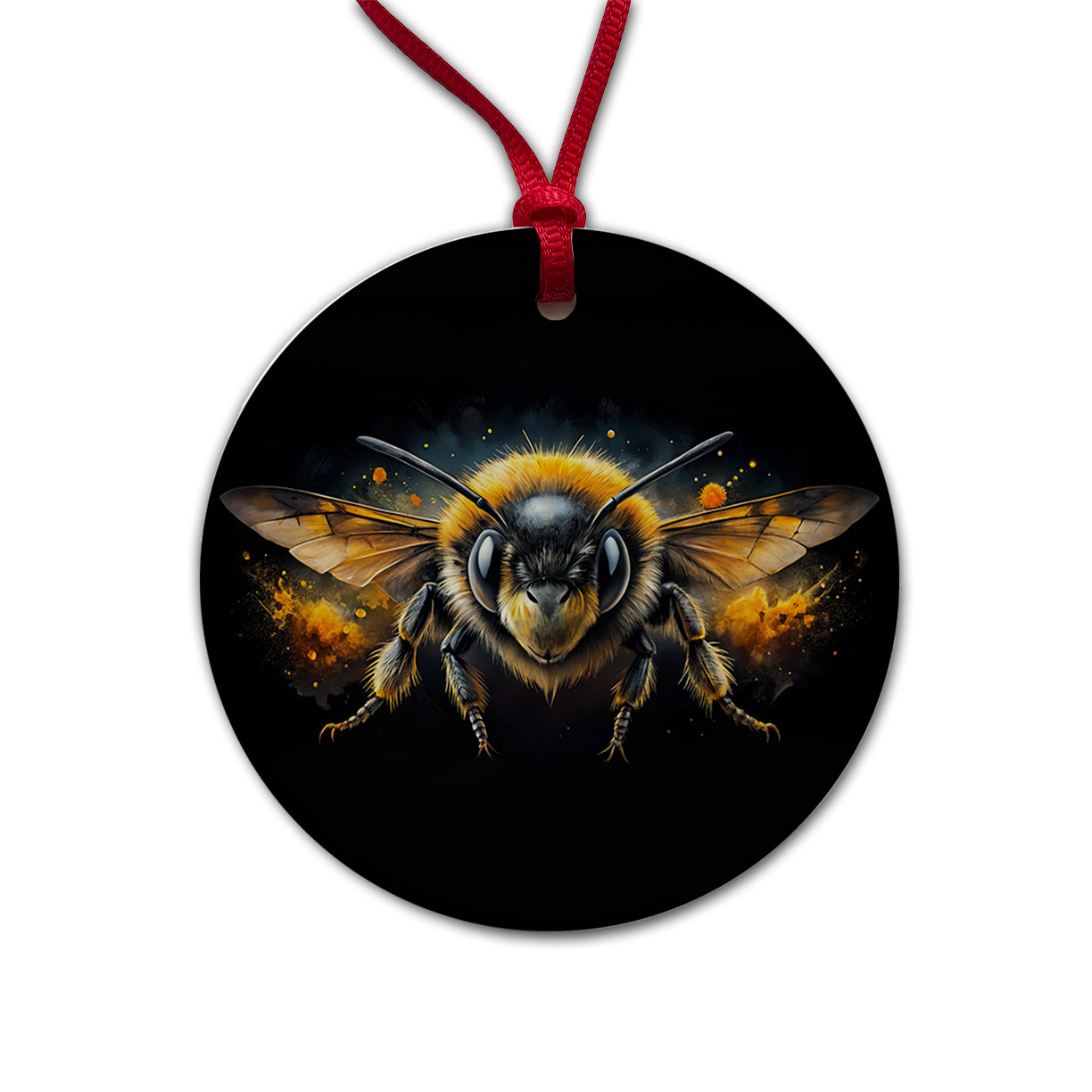Angry Bumblebee Watercolor Round Ceramic Holiday Christmas Tree Ornament
