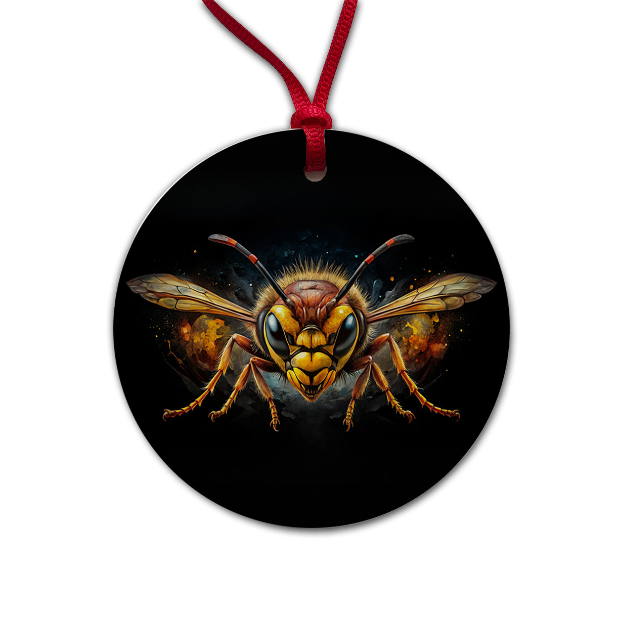 Angry Hornet Watercolor Round Ceramic Holiday Christmas Tree Ornament