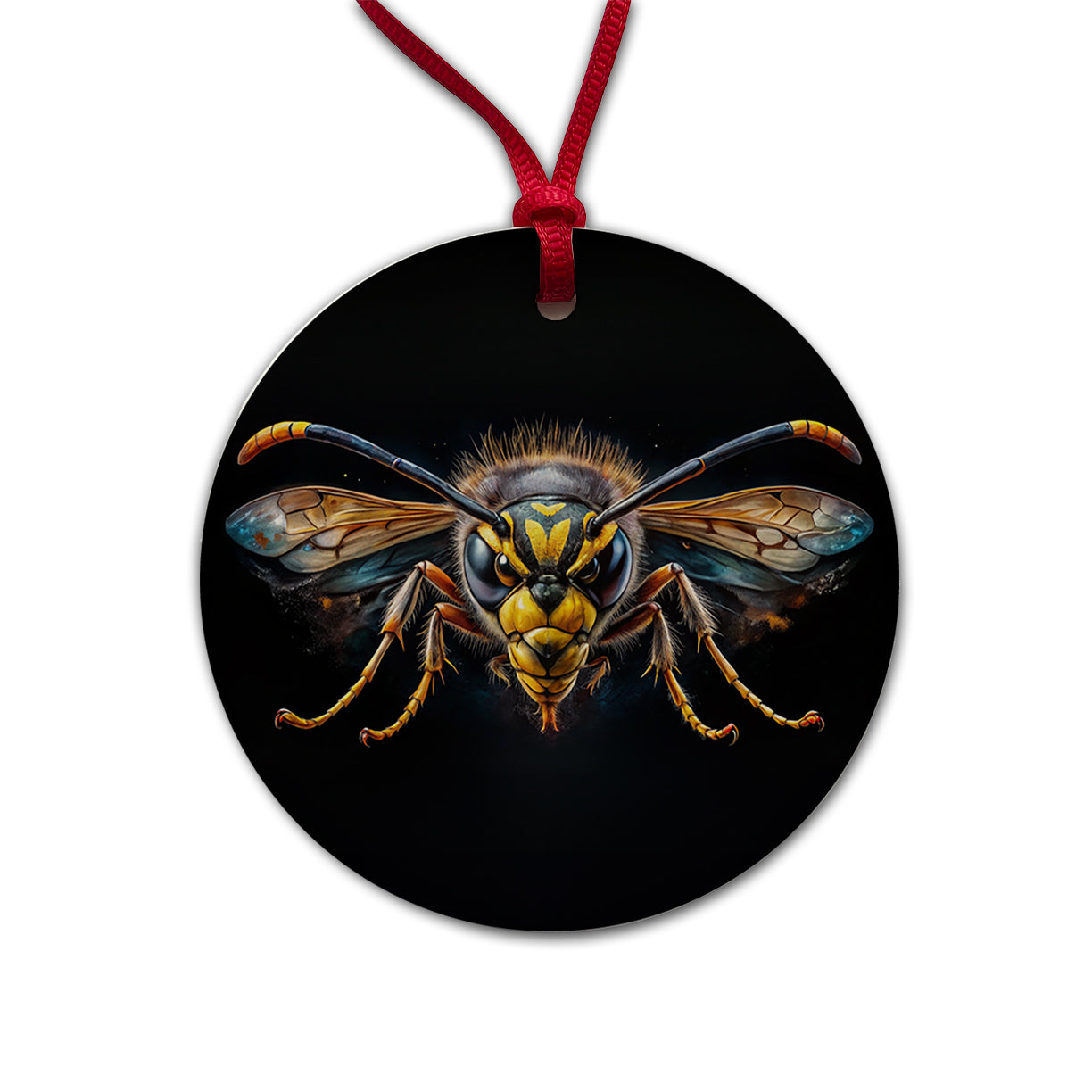 Angry Wasp Watercolor Round Ceramic Holiday Christmas Tree Ornament