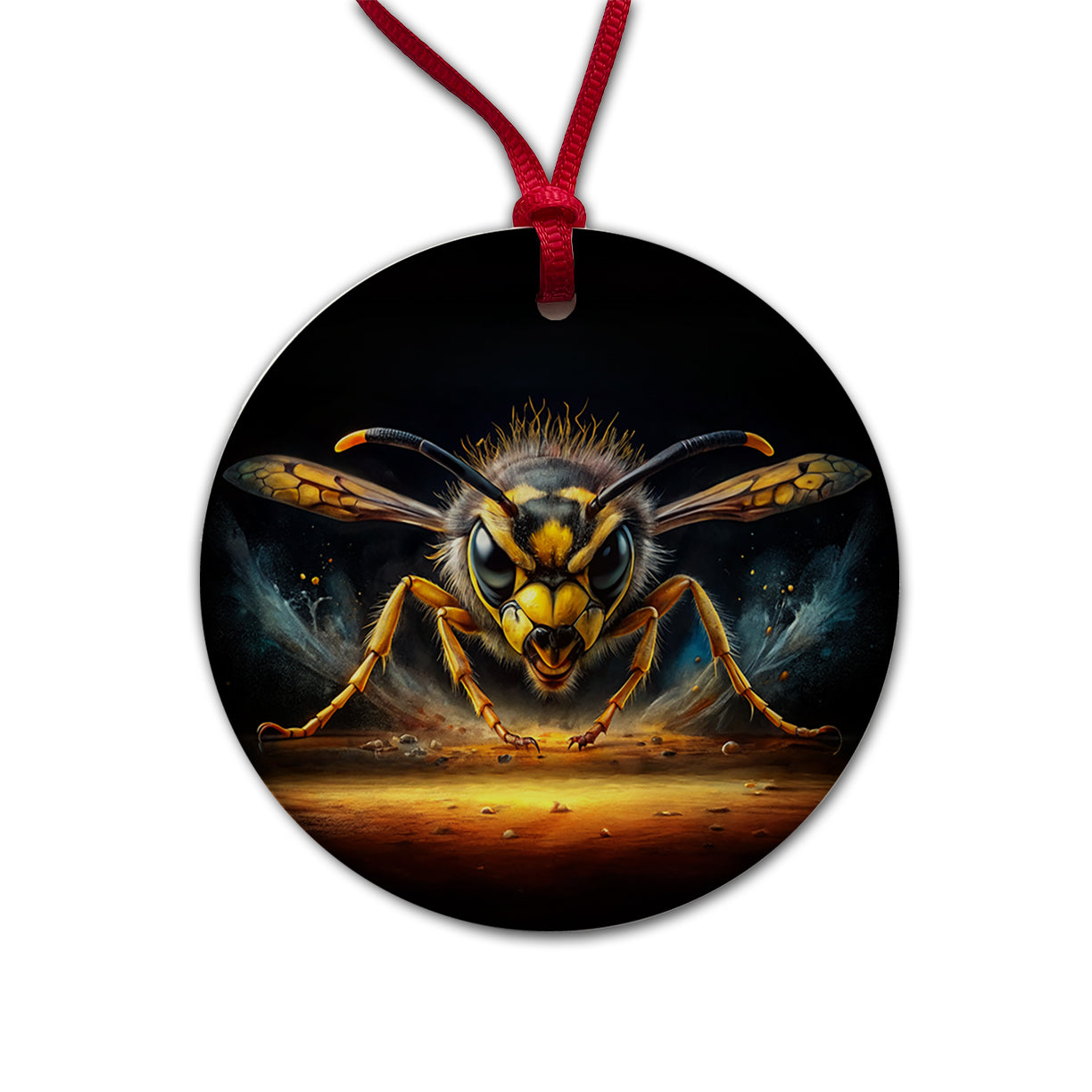 Angry Yellowjacket Watercolor Round Ceramic Holiday Christmas Tree Ornament