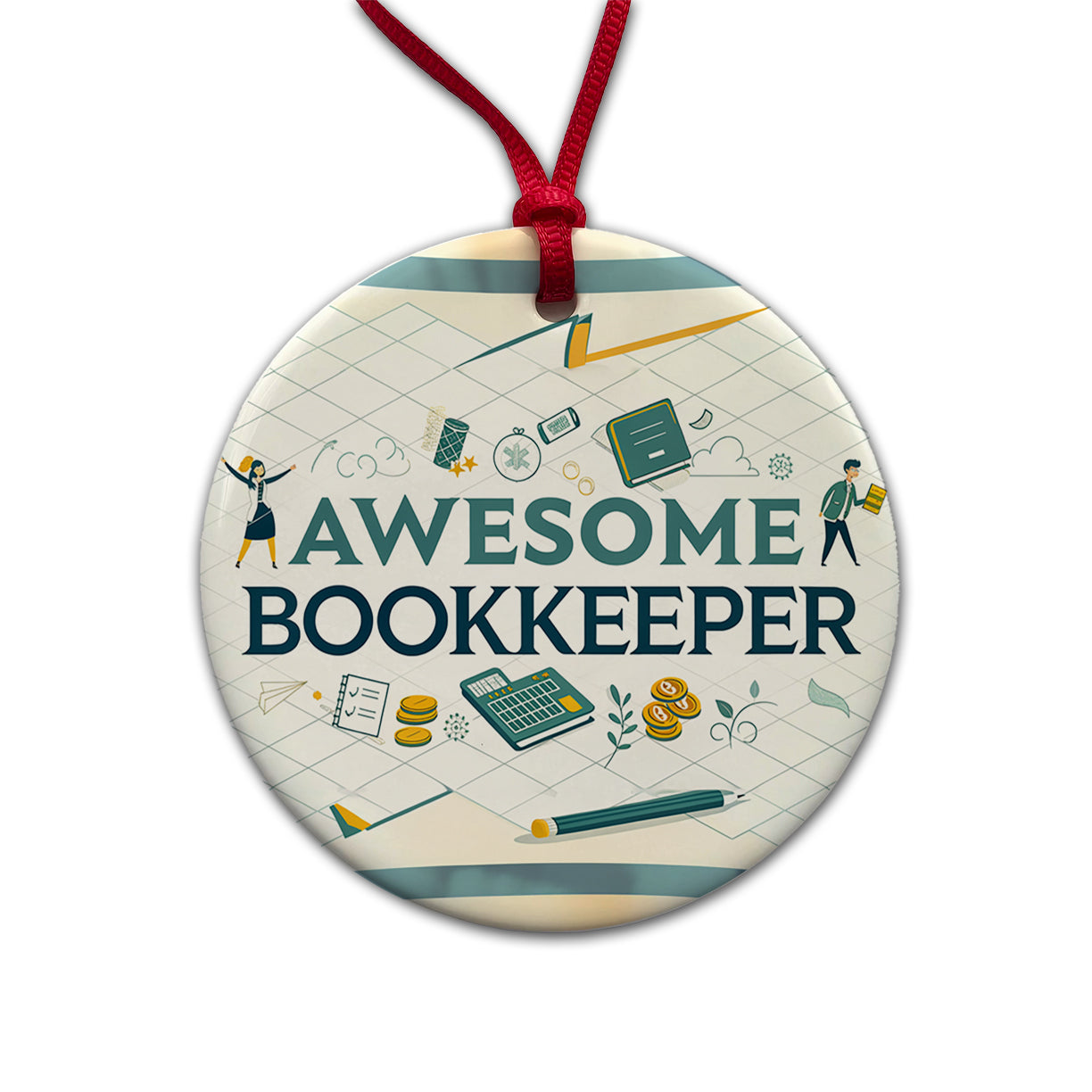 Awesome Bookkeeper Inspirational Round Ceramic Holiday Christmas Tree Ornament