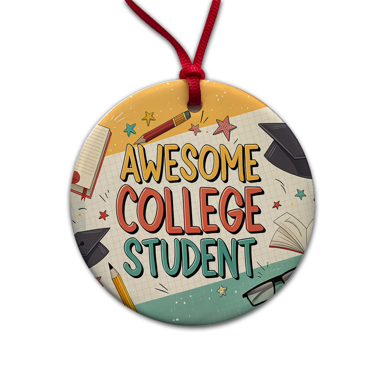 Awesome College Student Graduation Inspirational Round Ceramic Holiday Christmas Tree Ornament