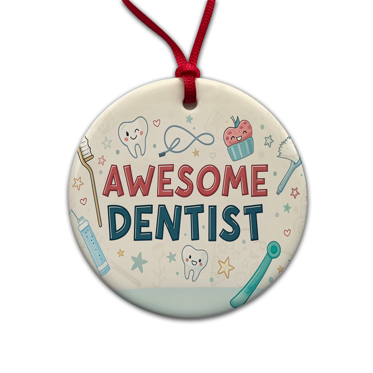 Awesome Dentist Inspirational Round Ceramic Holiday Christmas Tree Ornament