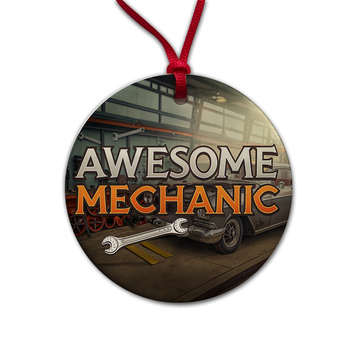 Awesome Mechanic Automotive Garage Inspirational Round Ceramic Holiday Christmas Tree Ornament